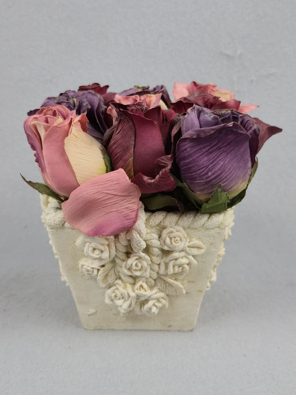 Vintage Hallmark Faux Fabric Rose Resin Planter